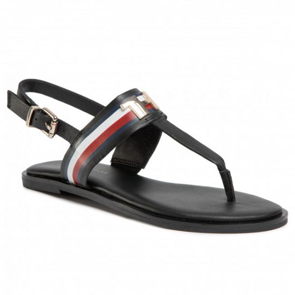 Sandali TOMMY HILFIGER - Corporate Letaher Fat Sandal FW0FW04840 Black BDS Sandali TOMMY HILFIGER - Corporate Letaher Fat Sandal FW0FW04840 Black BDS