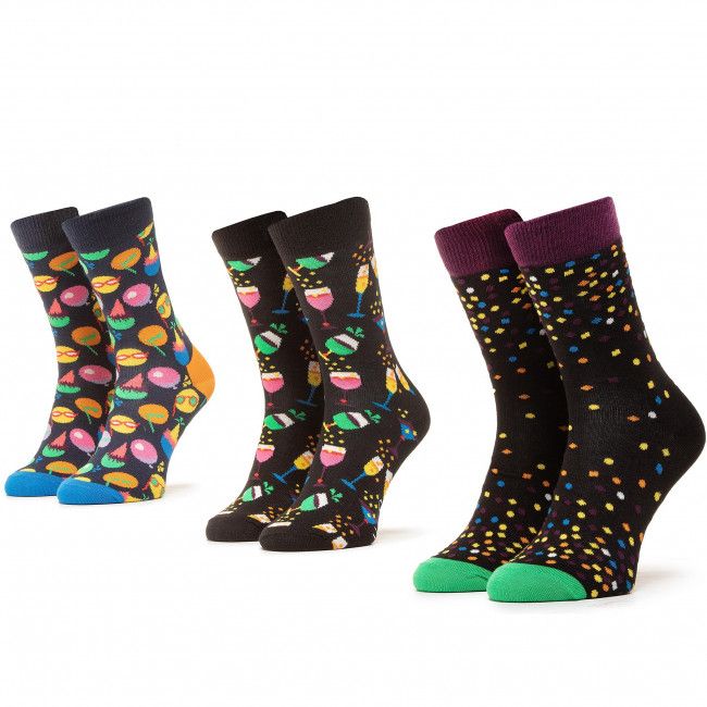 Set di 3 paia di calzini lunghi unisex HAPPY SOCKS - XCEL08-9300 Multicolore Nero