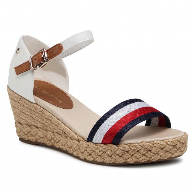 Espadrillas TOMMY HILFIGER - Shimmery Ribbon Mid Wedge Sandal FW0FW05614 Ecru YBL