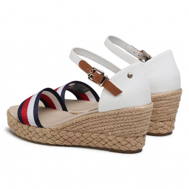 Espadrillas TOMMY HILFIGER - Shimmery Ribbon Mid Wedge Sandal FW0FW05614 Ecru YBL