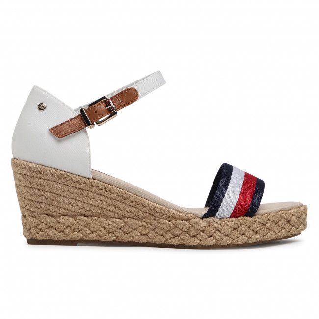 Espadrillas TOMMY HILFIGER - Shimmery Ribbon Mid Wedge Sandal FW0FW05614 Ecru YBL