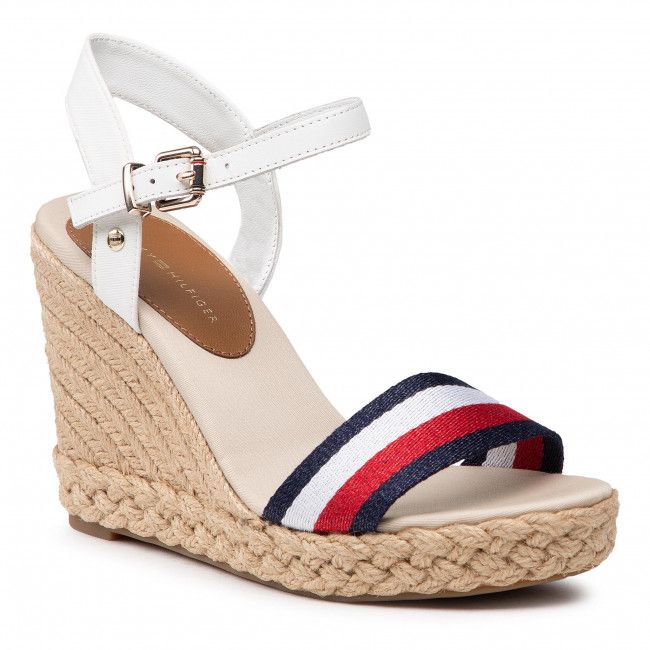 Espadrillas TOMMY HILFIGER - Shimmery Ribon High Wedge FW0FW05590 Ecru YBL