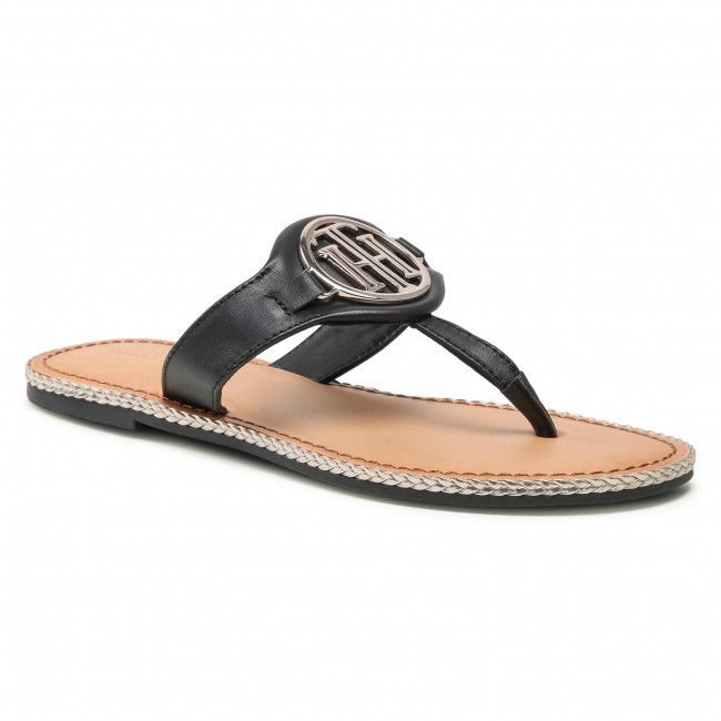 Infradito TOMMY HILFIGER - Essential Leather Flat Sandal Black BDS