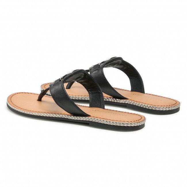 Infradito TOMMY HILFIGER - Essential Leather Flat Sandal Black BDS