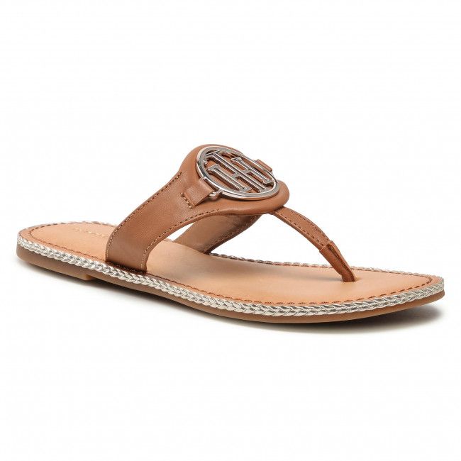 Infradito TOMMY HILFIGER - Essential Leather Flat Sandal FW0FW05620 Summer Cognac GU9