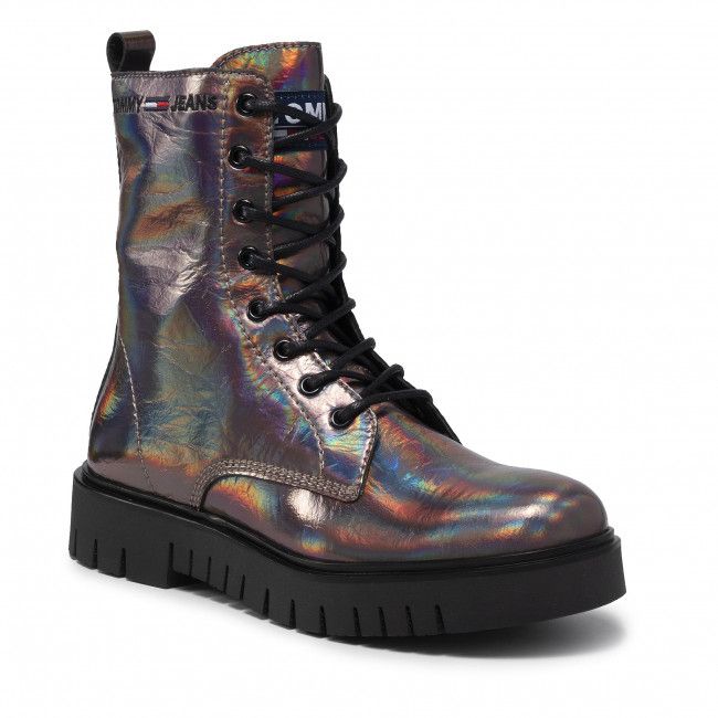 Tronchetti TOMMY HILFIGER - Iridescent Patent Lace Up Boot EN0EN01538 Dark Iridescent 0H7