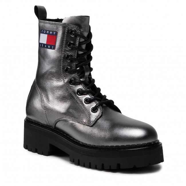 Scarponcini TOMMY JEANS - Metallic Lace Up Boot EN0EN01604 Gun Metal 0IN