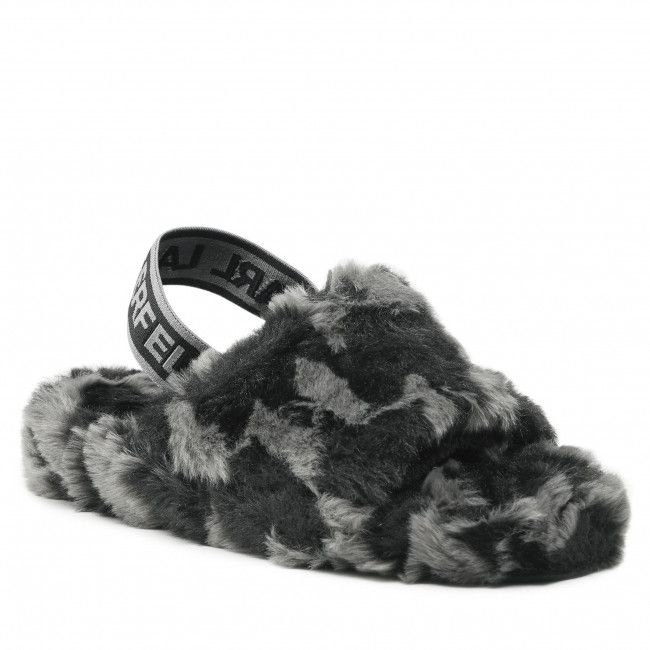 Pantofole KARL LAGERFELD - KL40203 Black Faux Fur w/Dk Grey
