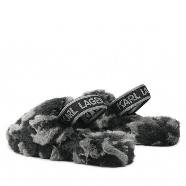 Pantofole KARL LAGERFELD - KL40203 Black Faux Fur w/Dk Grey
