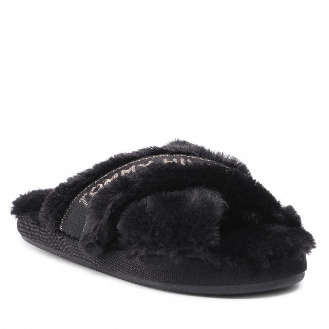 Pantofole TOMMY HILFIGER - Shiny Webbing Furry Slipper FW0FW06092 Black BDS