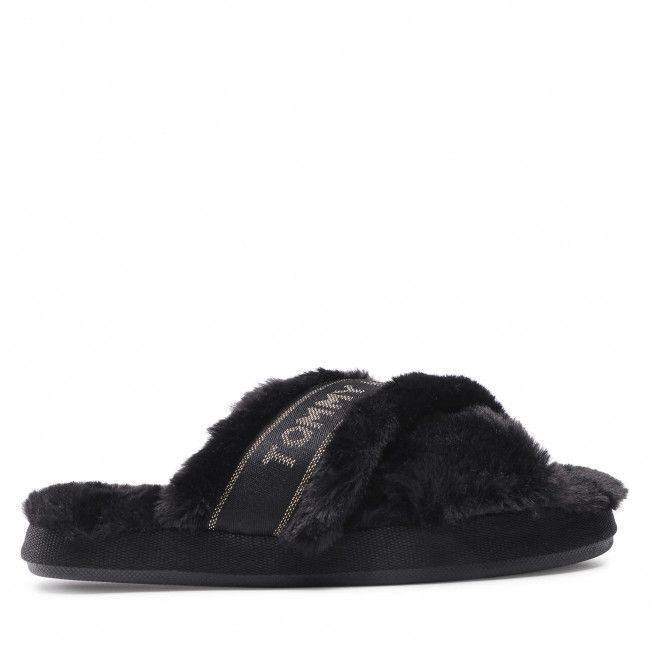 Pantofole TOMMY HILFIGER - Shiny Webbing Furry Slipper FW0FW06092 Black BDS