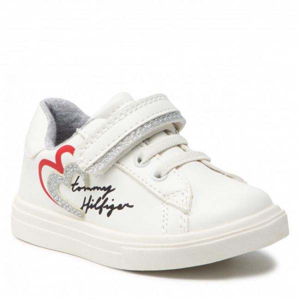 Sneakers TOMMY HILFIGER - Low Cut Lace-Up/Velcro Sneaker T1A4-32132-1374 M White/Silver X025 Sneakers TOMMY HILFIGER - Low Cut Lace-Up/Velcro Sneaker T1A4-32132-1374 M White/Silver X025