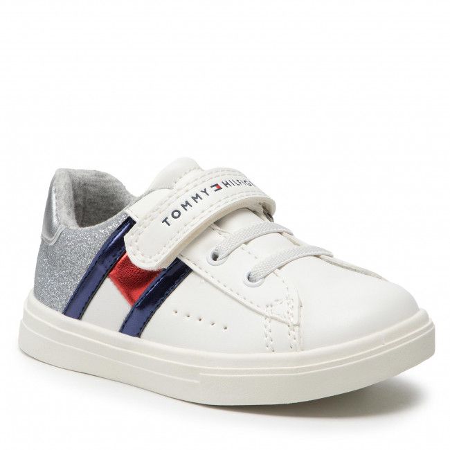 Sneakers TOMMY HILFIGER - Low Cut Lace-Up Velcro Sneaker T1A4-32127-1358 S White/Silver X025