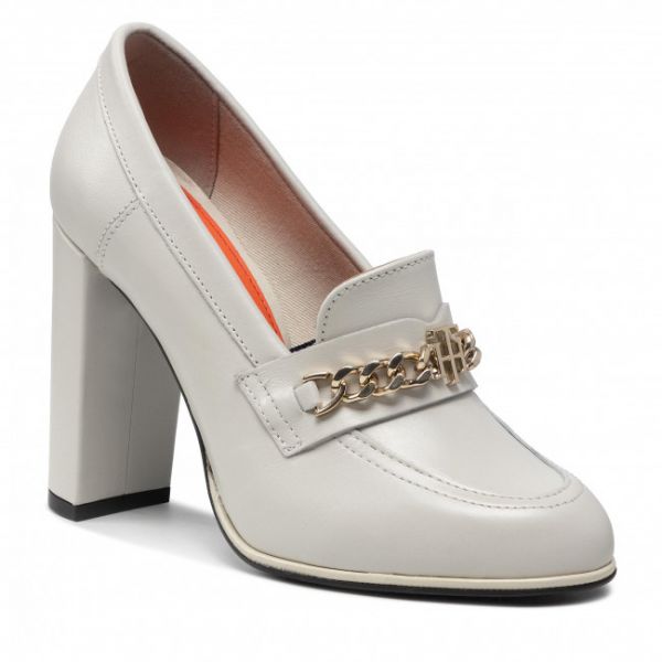 Scarpe basse TOMMY HILFIGER - Th Chain High Heel Loafer Pump FW0FW06545 White Dove AF2