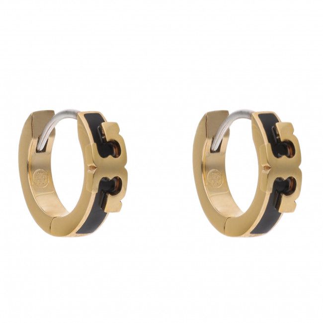 Orecchini TORY BURCH - Serif-T Enamel Huggie Hoop Earring 64930 Tory Gold/Black 720