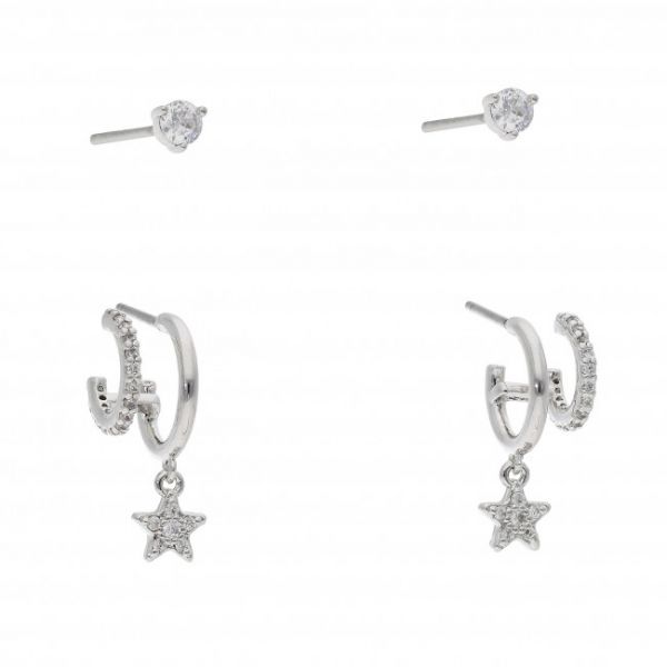 Set di 2 paia di orecchini KATE SPADE - Star Huggie Set K6229 Clear/Silver