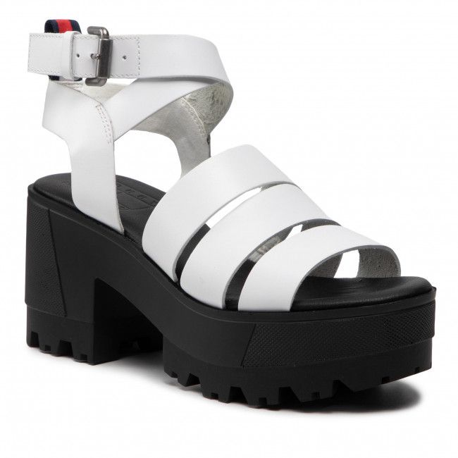 Sandali TOMMY JEANS - Heeled leather Sandal EN0EN01803 White YBR