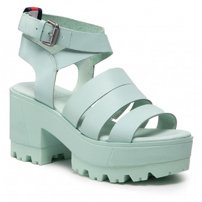 Sandali TOMMY JEANS - Heeled Leather Sandal EN0EN01803 Oxygen L4T