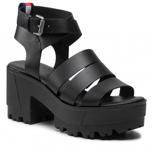 Sandali TOMMY JEANS - Heeled Leather Sandal EN0EN01803 Black BDS