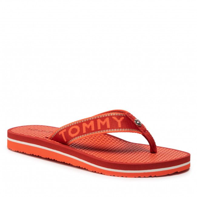 Infradito TOMMY HILFIGER - Shiny Webbing Beach Sandal FW0FW06419 Cinnabar Red XNG