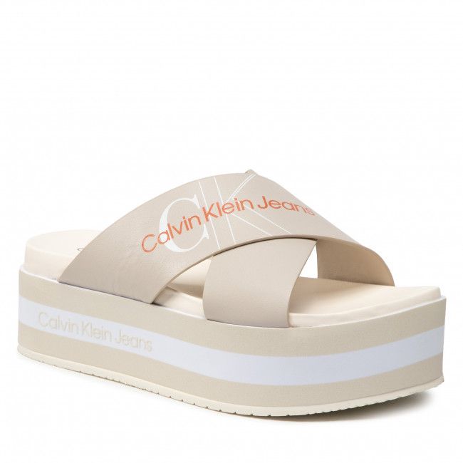 Ciabatte CALVIN KLEIN JEANS - Platform Sandal Crisscross YW0YW00562 Eggshell ACF