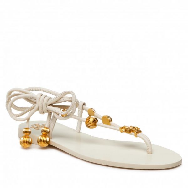 Sandali TORY BURCH - Capri Flat Lace Up Sandal 80044 New Ivory 104 Sandali TORY BURCH - Capri Flat Lace Up Sandal 80044 New Ivory 104