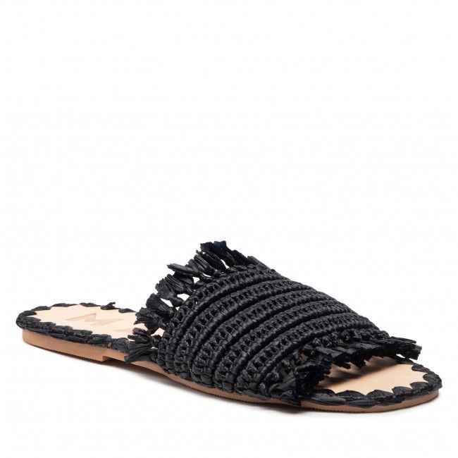 Ciabatte MANEBI - Leather Sandal S 4.7 Y0 Black Fringed Knots Raffia