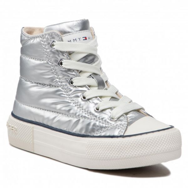 Scarpe da ginnastica TOMMY HILFIGER - High Top Lace-Up Sneaker T3A9-32290-1437 M Silver 904 Scarpe da ginnastica TOMMY HILFIGER - High Top Lace-Up Sneaker T3A9-32290-1437 M Silver 904