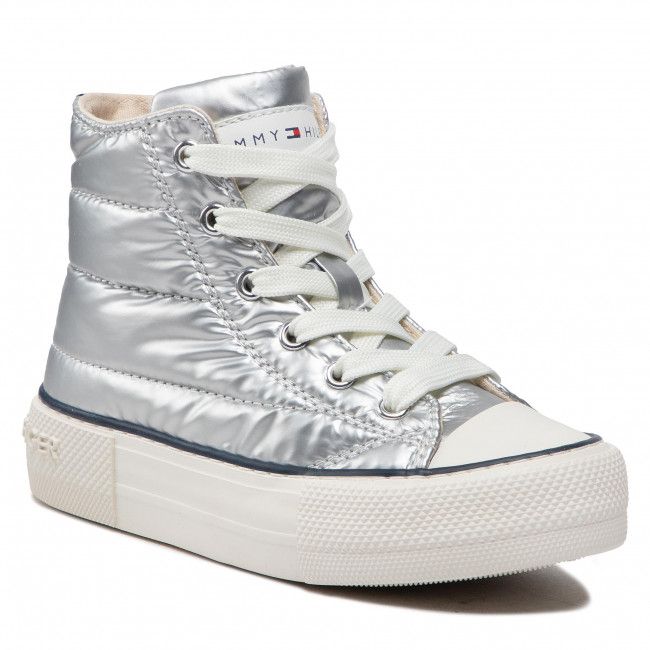 Scarpe da ginnastica TOMMY HILFIGER - High Top Lace-Up Sneaker T3A9-32290-1437 M Silver 904