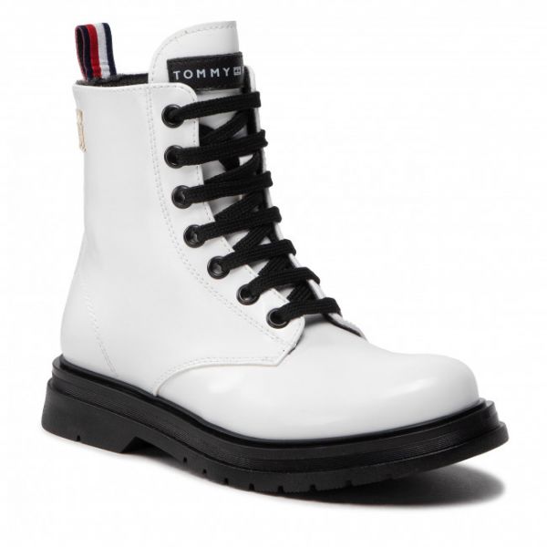 Scarponcini TOMMY HILFIGER - Lace-Up Bootie T4A5-32411-1453 M White 100 Scarponcini TOMMY HILFIGER - Lace-Up Bootie T4A5-32411-1453 M White 100