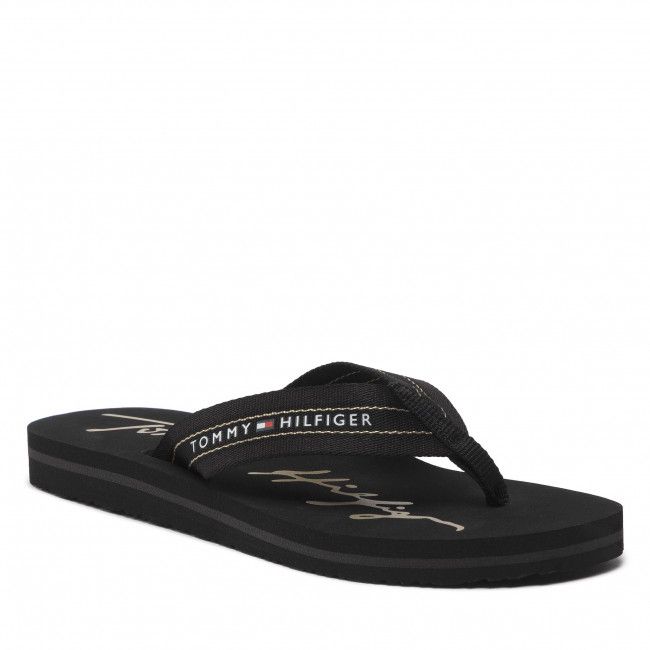 Infradito Tommy Hilfiger - Gold Signature Beach Sandal FW0FW06709 Black BDS