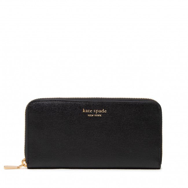 Portafoglio grande da donna Kate Spade - Monogram Saffiano Leather Zip Ar K8917 Black 001