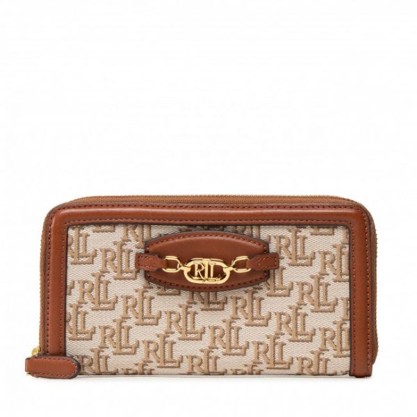 Portafoglio grande da donna Lauren Ralph Lauren - Ovl Zip Cont 432872649001 Khaki/Tan