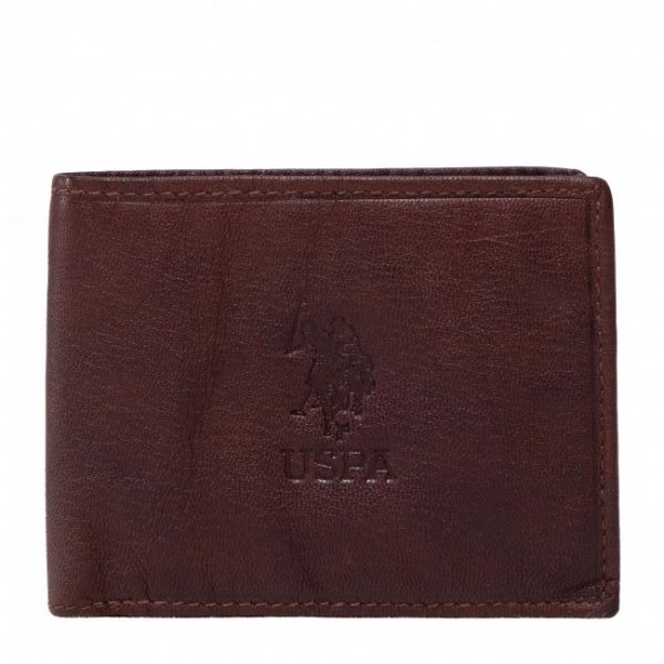 Portafoglio grande da uomo U.S. Polo Assn. - Horiz. Wallet W/Cards WIUUY2262MHA560 Cognac