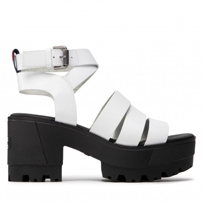 Sandali TOMMY JEANS - Heeled leather Sandal EN0EN01803 White YBR