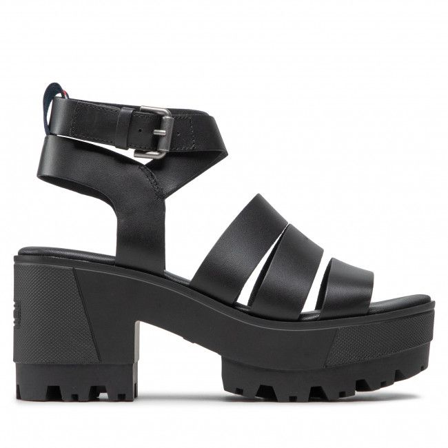 Sandali TOMMY JEANS - Heeled Leather Sandal EN0EN01803 Black BDS