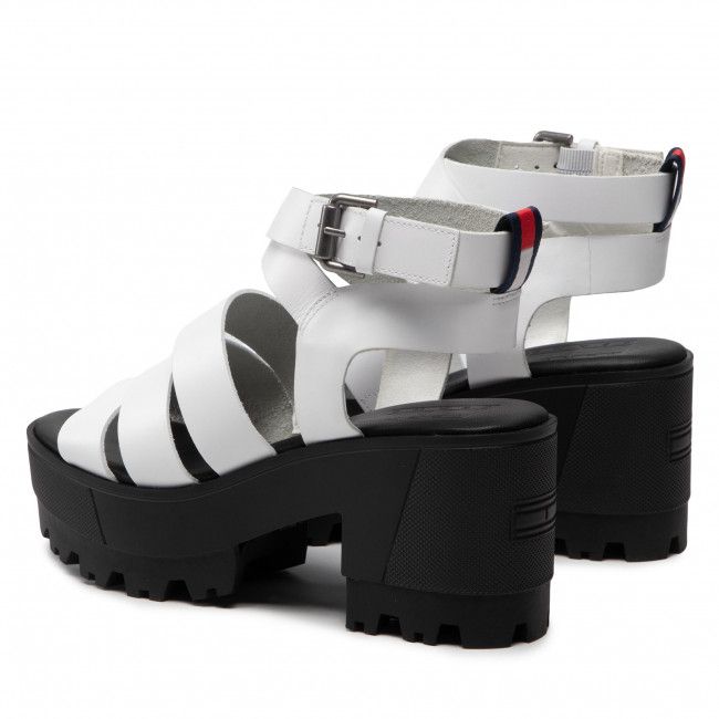 Sandali TOMMY JEANS - Heeled leather Sandal EN0EN01803 White YBR