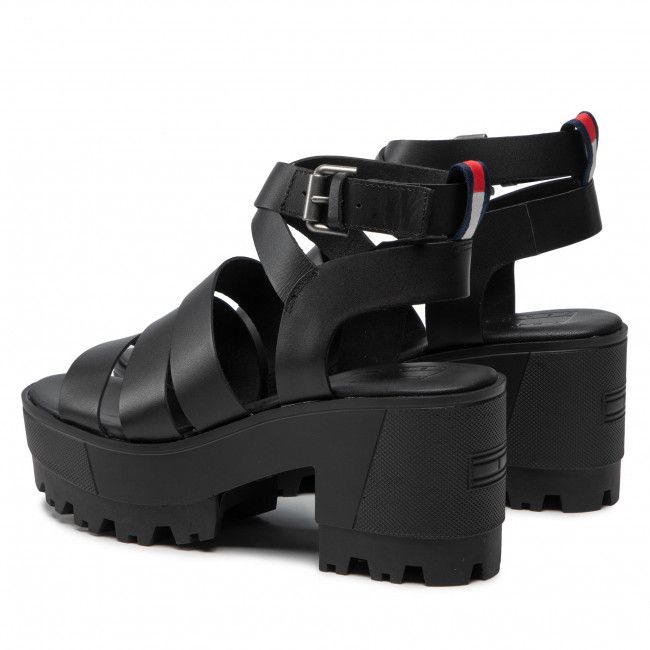 Sandali TOMMY JEANS - Heeled Leather Sandal EN0EN01803 Black BDS