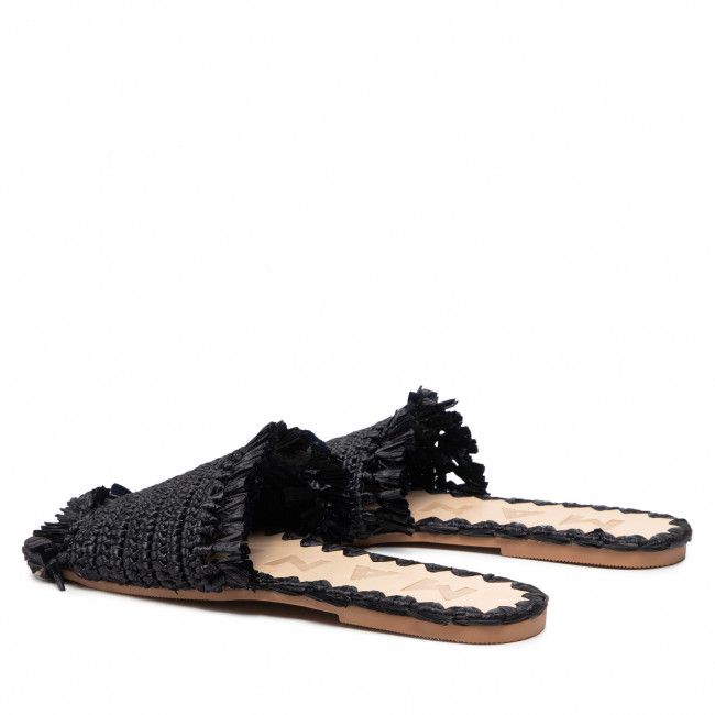 Ciabatte MANEBI - Leather Sandal S 4.7 Y0 Black Fringed Knots Raffia