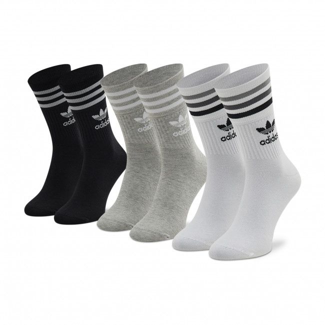 Set di 3 paia di calzini lunghi unisex adidas - Mid Cut Crw Sck HC9554 White/Gray/Black