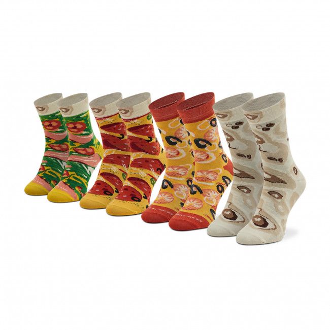 Set di 4 paia di calzini lunghi unisex Rainbow Socks - Pizza Socks Box Italiana/Seafood/Pepperoni Rosso