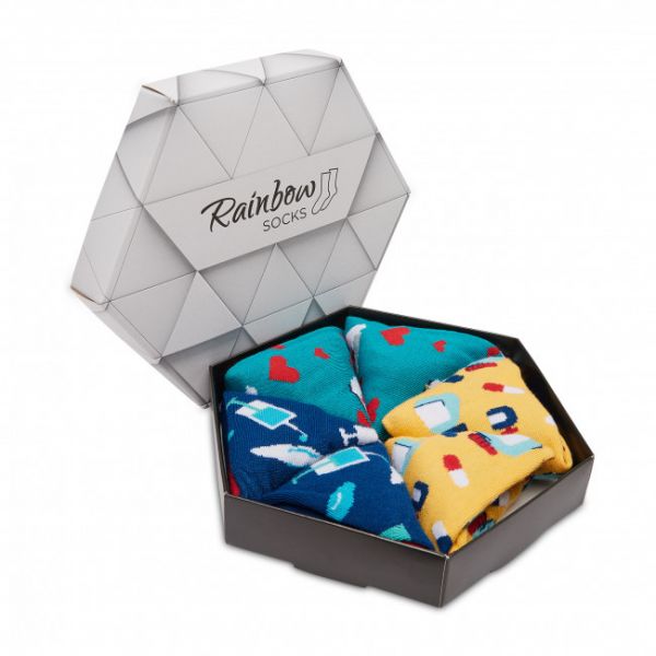 Set di 3 paia di calzini lunghi unisex Rainbow Socks - Rainbow Socks Box Nurse Blu