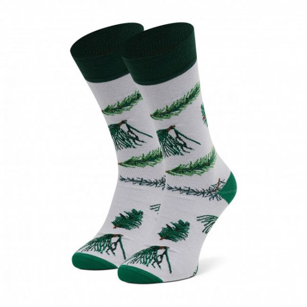 Calzini lunghi unisex Cup of Sox - Snowy Frosty Green Pine Choinki Białe