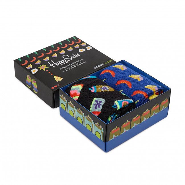 Set di 2 paia di calzini lunghi da uomo HAPPY SOCKS - XFRN02-9300 Blu Multicolore Nero