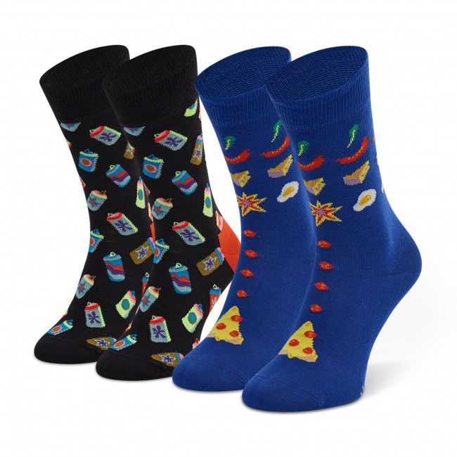 Set di 2 paia di calzini lunghi da uomo HAPPY SOCKS - XFRN02-9300 Blu Multicolore Nero