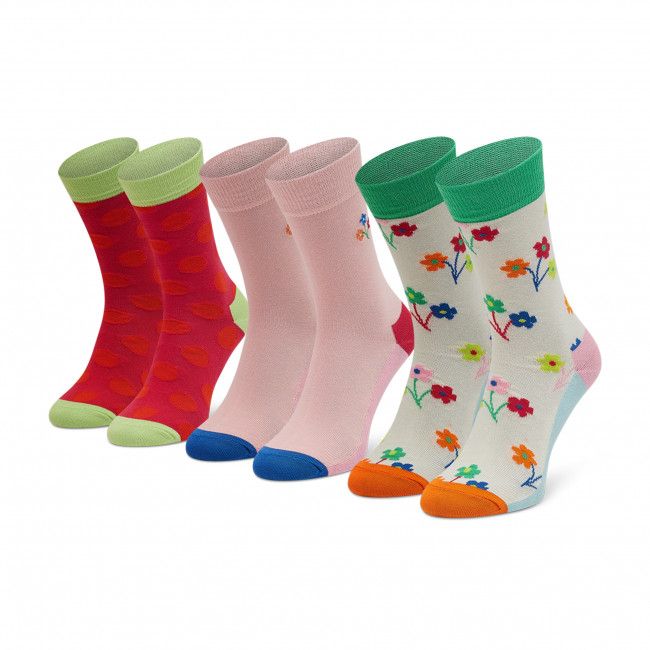 Set di 3 paia di calzini lunghi unisex HAPPY SOCKS - XFLO08-3300 Bianco Rosa