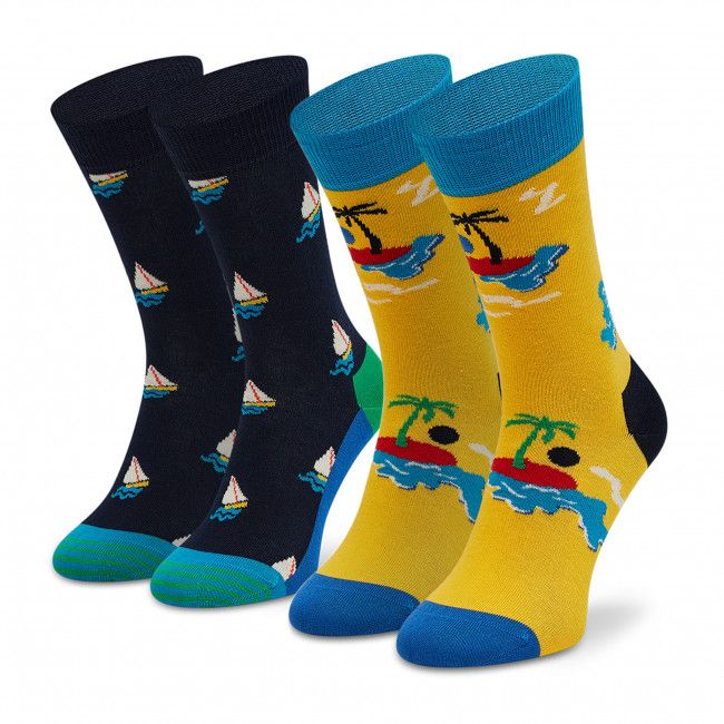 Set di 2 paia di calzini lunghi unisex HAPPY SOCKS - XSAL02-6500 Blu scuro Giallo