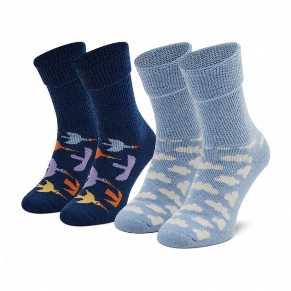 Set di 2 paia di calzini lunghi da donna Happy Socks - SXHOM24-0200 Blu scuro Set di 2 paia di calzini lunghi da donna Happy Socks - SXHOM24-0200 Blu scuro