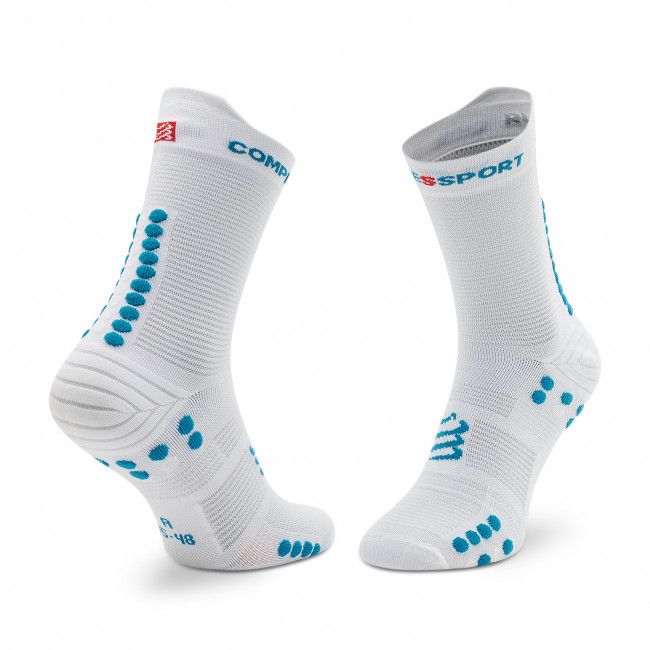 Calzini lunghi unisex COMPRESSPORT - Pro Racing V4.0 Run High XU00046B White/Fjord Blue 011