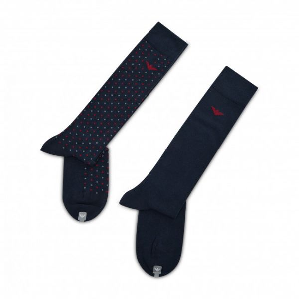 Set di 2 paia di calzini lunghi da uomo EMPORIO ARMANI - 302301 1A274 00035 r.39-46 Blu Navy